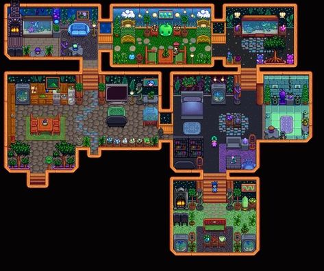 Stardew Valley House Interior Goth, Stardew Valley House Design Ideas, Stardew Valley Farmhouse Interior Design, Stardew Valley House Interior Sebastian, Stardew Valley Gothic, Stardew Valley Gothic House, House Layout Stardew Valley, Goth Stardew Valley House, Stardew Valley Interior Design No Mods