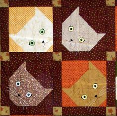 Chats couette Cat Quilt Block, Cat Quilt Patterns, Quilting Blocks, Dog Quilts, Söt Katt, Animal Quilts, Cat Quilt, Quilt Baby, Patchwork Quilting