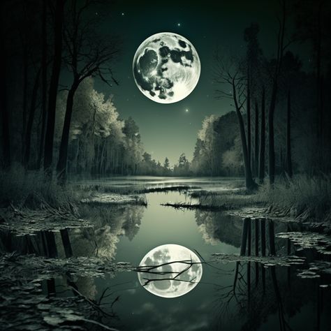 #painting #art #moon #water #reflection #moonlit #night #serene #calm #tranquil #nature #beauty #landscape #scenery #artwork #peaceful #relaxing #ethereal #dreamy #magical Moon Reflection On Water Tattoo, Water Reflection Tattoo, Moon Reflection On Water, Painting Of The Moon, Moonlight Tattoo, Scenery Artwork, Wall Scenery, Moon Over Water, Tranquil Nature