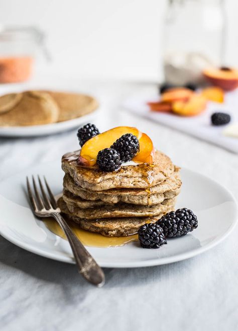 Red Lentil Pancakes that are gluten-free, dairy-free, and a great source of protein and fiber! #LetsLentil #LoveALentil #ad @cdnlentils Red Lentil Pancakes, Lentil Pancakes, Pancakes Protein, Fruit Pancakes, Breakfast Inspiration, Healthy Pancakes, Source Of Protein, Savory Breakfast, Red Lentil