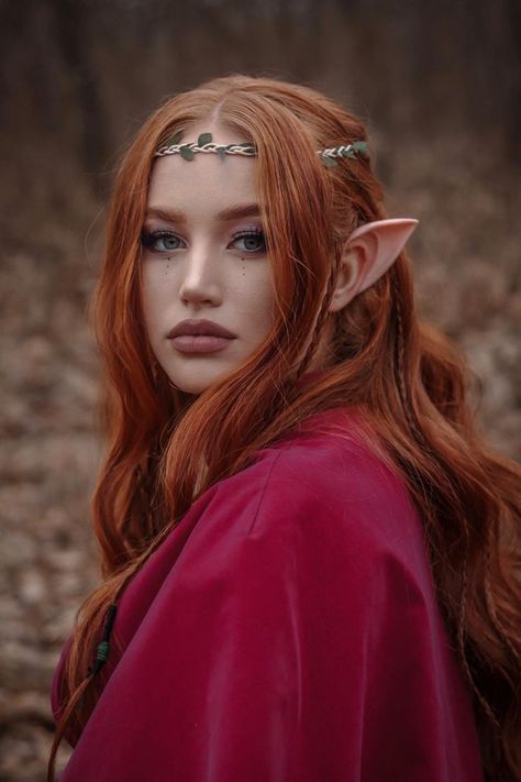 Red Hair Elf Female, Elf Photography, Red Hair Elf, Red Head Halloween Costumes, Elven Woman, Garden Photoshoot, Elf Princess, Handmade Halloween Costumes, Elf Cosplay