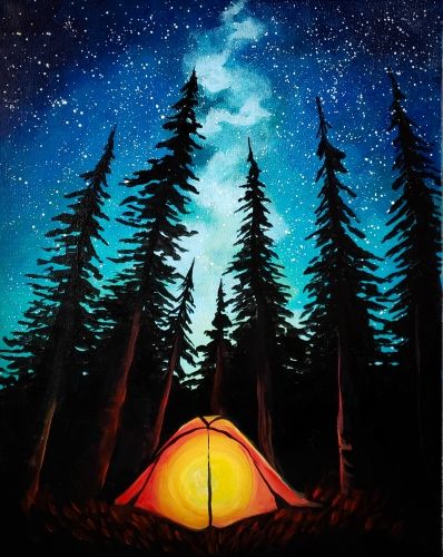 Night Camping Painting, Camping Painting Ideas, Person Painting, Camping Painting, Starfish Painting, Painting Parties, Crab Shack, Paint Nite, Rock Fashion