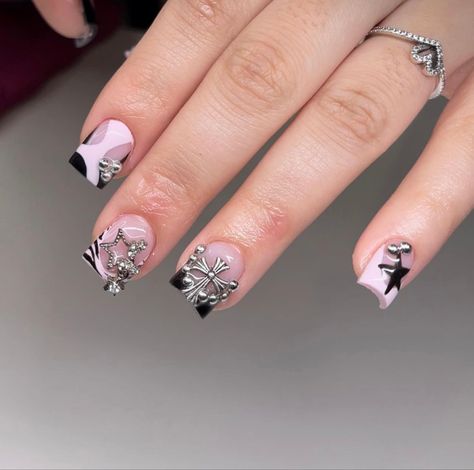 Short Acrylic With Charms, Short Nail With Charm, Short Freestyle Nails With Charms, Short Acrylic Nails With Charms, Short Nails With Charms, Nails With Charms, Acrylic Nail Designs Classy, Cowboy Nails, Mickey Nails