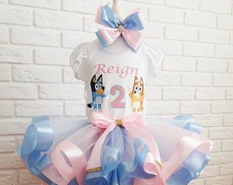 Bingo Outfit, Party Outfit Pink, Bluey And Bingo Birthday, Fiesta Bluey, Bingo Birthday, Tutu Shirt, Bluey Party, Birthday Tutu Dress