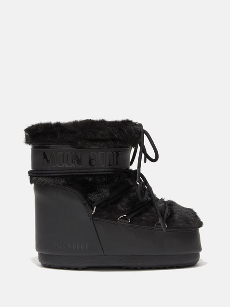 black faux-fur trim front lace-up fastening branded heel counter ridged rubber sole Boots Moon, Fur Snow Boots, Moon Boot, Mule Sneakers, Faux Fur Boots, Low Boots, Moon Boots, Baby Boots, White Faux Fur