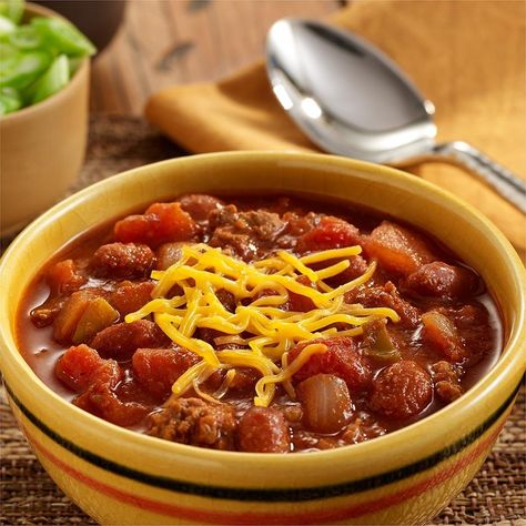 30-Minute Chili from RO*TEL Chili With Rotel, 30 Minute Chili, Chunky Chili, Rotel Recipes, Ready Set Eat, Rotel Tomatoes, Chili Soup, Easy Chili, Chili Recipe Easy