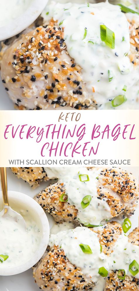 Everything Bagel Chicken, Scallion Cream Cheese, Cream Cheese Sauce, Dairy Free Recipes Dinner, Everything But The Bagel, Dairy Free Cream Cheese, Dairy Free Dinner, Bagel Seasoning, Cream Cheese Chicken