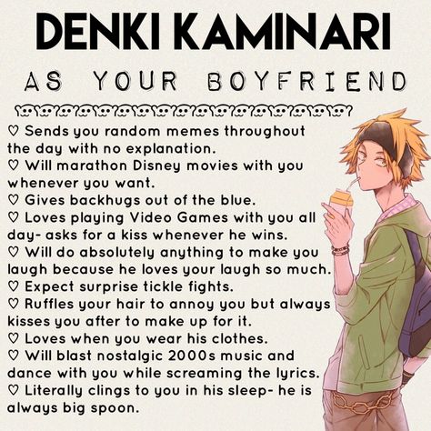 Bnha Boyfriend Scenarios, Mha Cuddling, Kaminari As Your Boyfriend, Denki Kaminari X Yn Fanart, Anime Character As Boyfriend, Anime Character As Your Boyfriend, As Boyfriend Anime, Denki Kaminari As Your Boyfriend, Types Of Boyfriends Anime