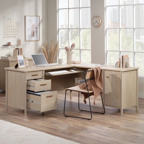 Millwood Pines Patrece 94.13'' Desk | Wayfair L Shaped Office Desk, Small Office Desk, L Desk, L Shape Desk, Executive Office Desk, Hanging Files, L Shaped Desk, Keyboard Mouse, Home Office Desk