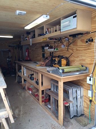 Carpenter Trailer Setup, Jobsite Trailer, Trailer Layout, Workshop Trailer, Trailer Workshop, Trailer Shelving, Construction Trailer, Work Truck Storage, Tool Trailer