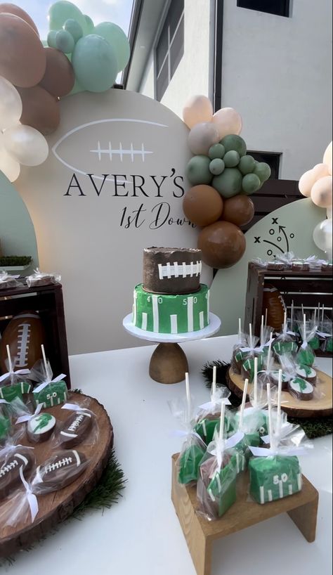 #football #1stdown #1stbirthday #eventdesign #footballcake #footballcookies #footballsnacks #event #eventdesign #eventstyling 1st Year Down Football Birthday Balloons, First Year Down Football Birthday Balloons, Football First Birthday Party Ideas, Modern Football Party, Football Party 1st Birthday, Boho Football Party, First Year Down Balloon Arch, 1 Year Down Football Birthday, First Year Down Football Birthday Party