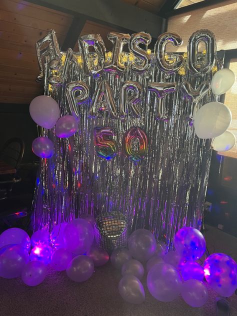 Disco Homecoming Dance Theme, 50th Birthday Disco Party Ideas, Disco Themed 50th Birthday Party, Disco Theme Homecoming Decorations, 18th Birthday Disco Theme, Birthday Party Disco Theme, 70s Disco Party Backdrop, 18th Birthday Party Ideas Disco, 90s Disco Party