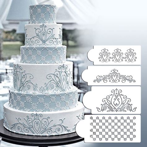 Kek Kahwin, Lace Cake, Wedding Cake Cookies, Cake Borders, Cupcakes Decorados, Cake Stencil, Cake Craft, Flower Molding, Cake Lace