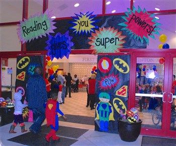 1000+ images about My Superhero Classroom on Pinterest | Super ... Super Readers Bulletin Board, Superhero Book Fair, Superhero Class, School Wide Themes, Superhero School, Family Literacy Night, Superhero Books, Read A Thon, Super Reader