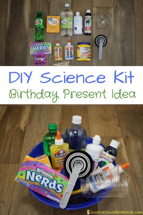 Learn how to make a DIY Science Kit with supplies for at least 5 science experiments. This makes a great birthday gift for any science loving kid. Homemade Science Kit, Diy Science Kits For Kids, Diy Art Kit For Kids, Science Gift Ideas, Diy Gifts For Boys, Diy Craft Kits For Kids, Diy Kits For Kids, Science Gifts For Kids, Chemistry Kit