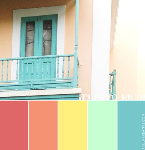 puerto_rico_color_palette Puerto Rico Color Palette, Tropical Paint Colors, Key West Colors, Key West Decor, Beach House Colors, Bright Palette, Key West Style, Paint Inspiration, Casa Exterior