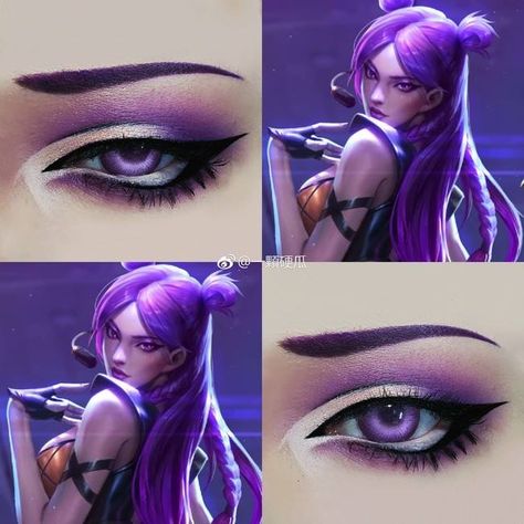 Kda Kaisa Cosplay, League Of Legends Nails, Anime Eyes Makeup, Lol Makeup, Makeup Kawaii, Cosplay Makeup Tutorial, Anime Eye Makeup, Makeup Cosplay, Anime Cosplay Makeup