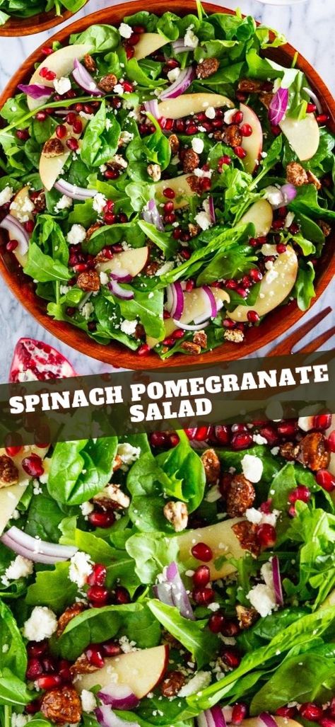 Pomagranet Salad Recipes, Spinach Pomegranate Salad, Pomogranette Recipes, Pomegrante Salad, Pomegranate And Feta Salad, Pomegranate Recipes Salad, Paleo Ideas, Pomegranate Recipes, Gourmet Salad