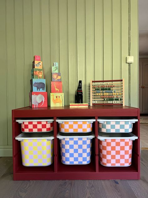 Trofast Nursery Storage, Trofast Playroom, Colorful Nursery, Bright Kids Room, Ikea Hack Kids, Small Playroom, Kids Rooms Inspo, Kids Area, Home Daycare