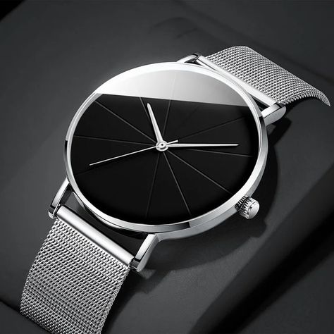 Silver W/ Black Minimalist Gentleman Wrist Watch Minimalist Fashion Men, Minimalist Men, Minimalist Watch, Wristwatch Fashion, Simple Man, Mens Fashion Watches, Stainless Steel Mesh, Steel Mesh, Stainless Steel Band