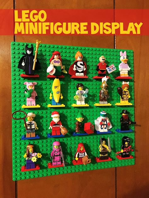 Lego Display Ideas Small Room, Diy Minifigure Display, Lego Mini Figures Display Ideas, Lego People Display, Lego Minifigure Display Diy, Lego Figure Display, Lego Displays, Mini Figure Display, Lego Lamp