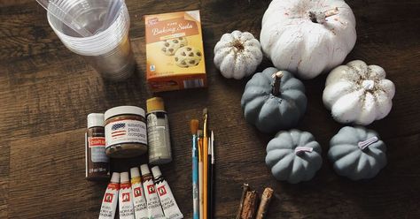 Baking Soda Textured Paint Pumpkin Make Over | Hometalk Baking Soda Paint, Paint Pumpkin, Mix Paint, Decor Pumpkins, Thanksgiving Decorating, Pumpkin Uses, Textured Paint, Foam Pumpkins, Black Pumpkin