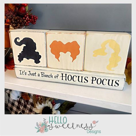 Cricut Hocus Pocus Projects, Sanderson Sisters Crafts, Hocus Pocus Crafts, Hocus Pocus Halloween Decor, Fall Blocks, Halloween Cricut, Hocus Pocus Party, Halloween Silhouette, Halloween Bedroom Decor