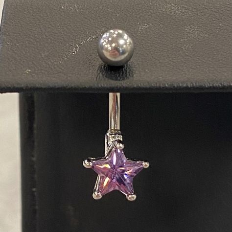 This Belly Button Ring Features A Silver Tone With Purple Star Crystal. Amethyst Belly Button Piercing, Star Belly Button Ring, Purple Belly Piercing, Belly Button Piercing Purple, Belly Ring Jewelry, Pretty Belly Button Piercings, Belly Button Piercing Plus Size Women, Cute Belly Rings, Bellybutton Piercings