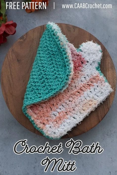 Crochet Bath Mitt Pattern - CAAB Crochet Scrubby Yarn Crochet Patterns, Scrubby Yarn Crochet, Scrubby Yarn, Ladies Gifts, Crochet With Cotton Yarn, Yarn Bee, Waffle Stitch, Cute As A Button, Crochet Kitchen