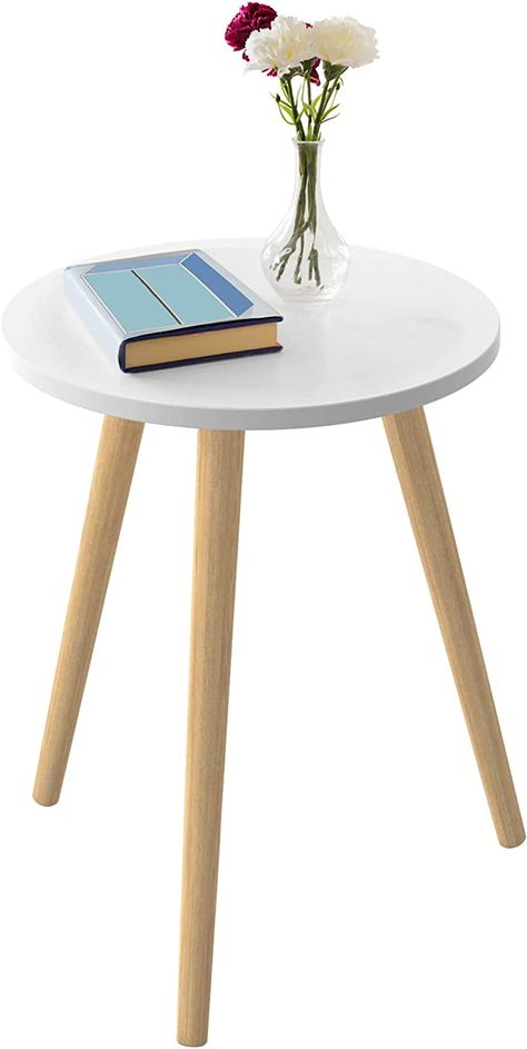 Room Cool Ideas, Wooden Bed Side Table, Bed Side Table Design, Small Round Side Table, Bedside Table Round, Small Space Nursery, Round Nightstand, White Round Tables, Small Nightstand