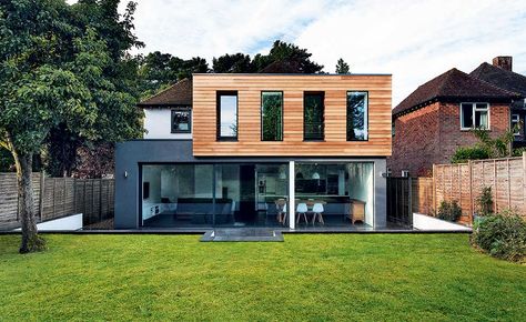 24 Modern Extension Design Ideas | Homebuilding & Renovating Rear Extension Ideas, Bungalow Extensions, Flat Roof Extension, Cottage Extension, House Extension Plans, Cladding Design, Roof Extension, Modern Extension, Design Door