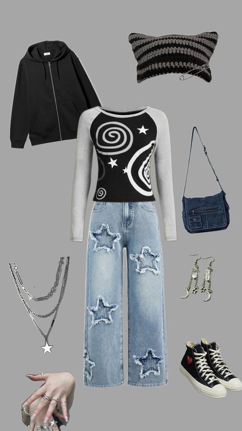 outfits I'd love to wear if I had the money and energy ~☆｡♪⁠*⁠. #grunge #stars #outfit Star Outfit Ideas, Star Girl Aesthetic Outfits, Star Girl Outfit, Stargirl Outfits, Stars Outfit, Girls Winter Outfits, Dream Fashion, Outfit Inspo Casual, Emo Outfits