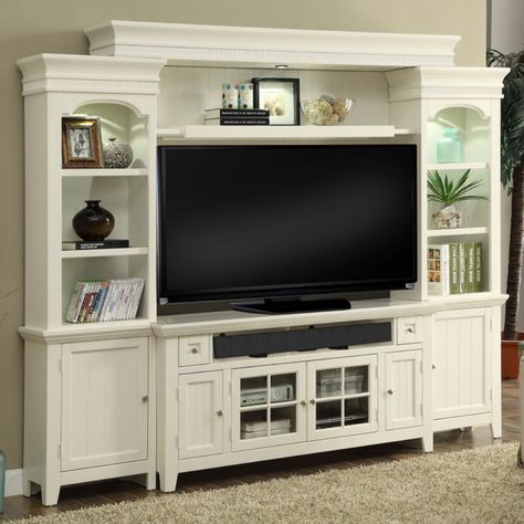 Take your living room in a coastal direction with this grand entertainment center. Cottage Chic Living Room, White Entertainment Center, Entertainment Center Furniture, Ikea Sofas, Built In Entertainment Center, Entertainment Wall Units, Entertainment Center Shelf, Entertainment Cabinet, Entertainment Wall