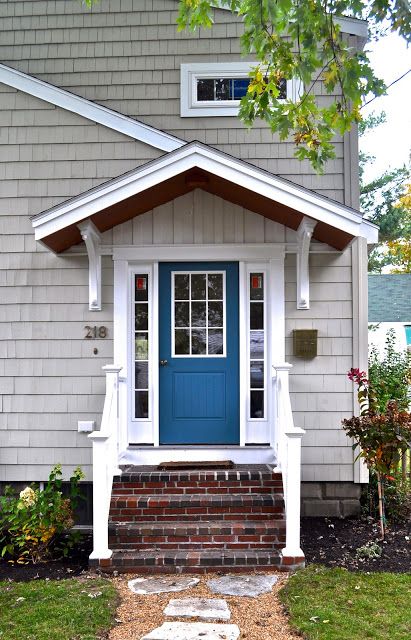 Front Door Overhang Entrance Porticos, Awning Front Door, Porch Roofs, Portico Ideas, Patio Roofs, Front Door Overhang, Bright Front Doors, Front Door Awning, Door Overhang