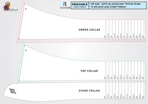 Shirt Collar Pattern (Printable) by aanis-ramzan.deviantart.com on @DeviantArt Shirt Collar Embroidery, Collar Pattern Drafting, Shirt Collar Design, Sew A Shirt, Mens Jacket Pattern, Pattern Drafting Tutorials, Shirt Collar Pattern, Collar Embroidery, Sewing Measurements