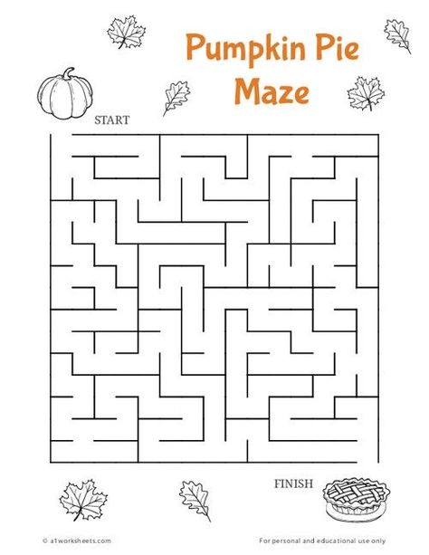 Mazes For Preschoolers, Pumpkin Maze Printable, Maze For Kindergarten Children, Pumpkin Puzzle Printable, Maze Puzzles For Kids Free Printables, Fall Mazes For Kids, Preschool Puzzles Free Printable, Thanksgiving Activity Sheets For Kids, Fall Mazes Printable