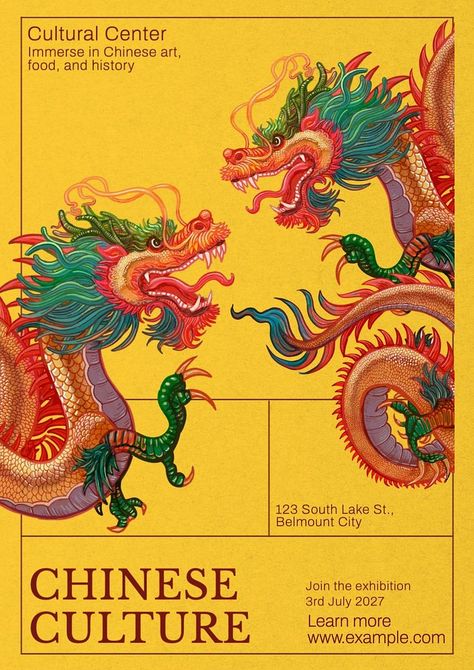 Chinese culture poster template, editable text and design | premium image by rawpixel.com / Sirikamon Suriyamonthon Chinese Graphic Design Illustration, Asian Inspired Graphic Design, Asian Graphic Design Style, Traditional Chinese Design, Chinese Magazine Layout, China Poster Design, Poster Competition Ideas, Cultural Poster Design, Chinese Design Poster