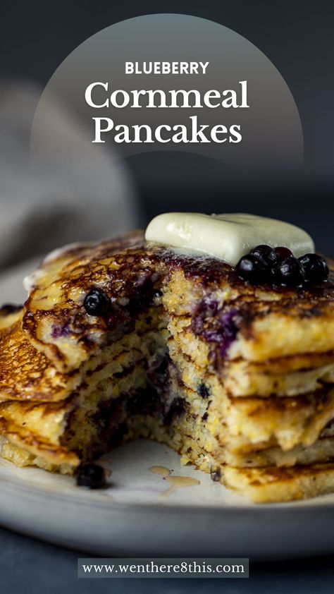 Cornmeal Pancakes Recipe, Blueberry Cornmeal Pancakes, American Comfort Food Recipes, Blueberry Buttermilk Pancakes, Cornmeal Pancakes, Hearty Casseroles, Blueberry Pancakes, Buttermilk Pancakes, Weekend Breakfast