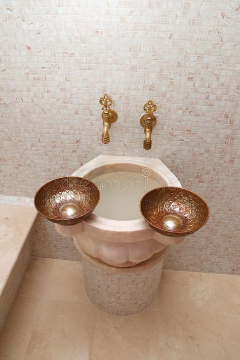 Turkish Hamam Vanity Faucets Bathroom, Turkish Bath House, Turkish Hamam, Copper Bowls, Bathroom Vanity Faucets, Beautiful Bathroom Vanity, Arabian Decor, Turkish Bathroom, Traditional Bath