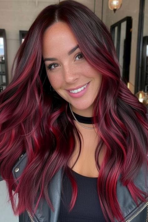 Halo Hair Colors, Red Balayage Highlights, Black Hair With Red Highlights, Black And Red Hair, Red Hair Trends, Black Red Hair, Highlights Ideas, Red Balayage, Strawberry Blonde Hair Color