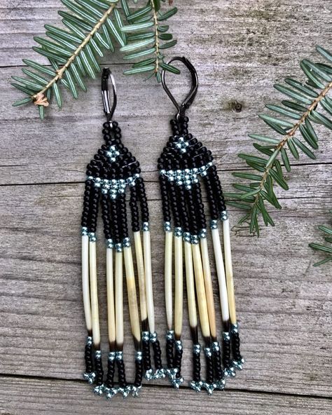 Beaded Earrings With Porcupine Quills, Quill Beaded Earrings, Indigenous Beaded Earrings, Porcupine Quill Jewelry, Indigenous Beading, Porcupine Quill Earrings, Quill Earrings, Quill Work, Native Beading