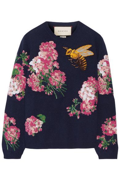 GUCCI Embroidered Intarsia Wool Sweater Gucci Fashion Show, Gucci Sweater, 자수 디자인, Mode Inspiration, Style Outfits, Wool Sweater, Sweater Weather, Wool Sweaters, Street Fashion