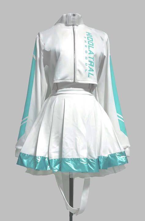 Futuristic Preppy Fashion, Cheerleader Inspired Outfit, Blue Idol Outfit, Cybercore Clothes, Cheerleader Outfit, Makeup Skills, Kawaii Makeup, Cheerleading Outfits, Cyberpunk Fashion