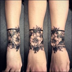 Tattoo Ideas Arm Cuff Tattoo, Flower Cover Up Tattoos, Wrist Band Tattoo, Wrist Tattoo Cover Up, Tattoo Band, Cuff Tattoo, Cool Wrist Tattoos, Flower Wrist Tattoos, Cat Tattoos