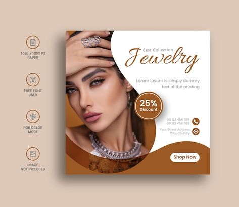 Social Media Post For Jewelry, Jewelry Banner Design Graphics, Jewelry Flyer Design, Jewellery Banner Design, Jewelry Banner Design, Jewelry Social Media Post, Jewelry Poster Design, Jewelry Flyer, Square Flyer Design