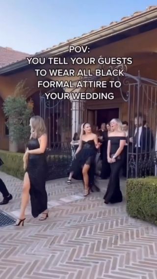 Black Formal Attire Wedding, All Wedding Guests Wear Black, Wedding Nontraditional Ideas, Date Night Fits Classy, Unique Wedding Day Ideas, Costume Party Wedding, Wedding Ideas Videos, Lowkey Wedding Ideas, Weird Wedding Ideas