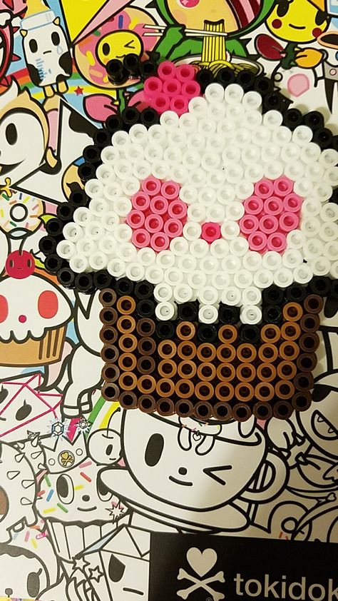 Tokidoki inspired perler bead cupcake Perler Coasters, Colourful Clothing, Kandi Cuff Patterns, Scene Queen, Pixel Beads, Kandi Ideas, Perler Ideas, Easy Perler Beads Ideas, Pony Bead Patterns