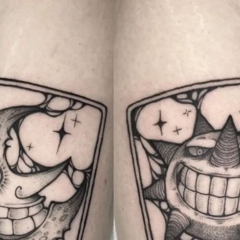 #1🏆ANIME TATTOO PAGE on Instagram: "Repost @nekomajoo Sun and Moon Soul Eater tarot cards 🌜🌞 Thank you so much Amy for sitting like a rock ✨ Dm me to book in similar pieces! 🖤 #tattoo #tattoos #tattooartist #tattoodesign #liverpooltattoo #tattooideas #tattooflash #tattoostyle #liverpoolcity #liverpooltattooartist #blacklinetattoo #blacktattoo #blackmoontattoo #blackmoon #blackworkuk #suntarottattoo #tarotcardtattoo #souleatertattoo #souleater #moontarottattoo" Soul Eater Moon, Liverpool Tattoo, Black Line Tattoo, Sun And Moon Tarot, Tarot Card Tattoo, Tarot Tattoo, Like A Rock, Soul Eater, Anime Tattoos