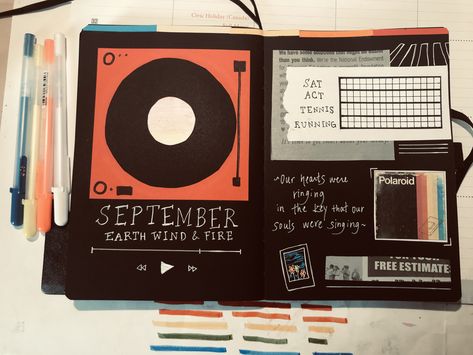 Music Theme Journal Ideas, Music Theme Scrapbook, Scrapbook Themes Design, Music Bujo Theme, Music Diary Ideas, Scrapbook Music Ideas, Music Scrapbook Page, Music Journal Aesthetic, Music Scrapbook Ideas