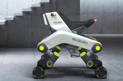 Suzuki MOQBA e-bike quadruped robot can walk and climb stairs with ease - Yanko Design Walking Up Stairs, Scooter Bike, Mobility Scooter, Robots Concept, Motorcycle Design, Electric Motorcycle, Yanko Design, Camper Trailers, Modular Design